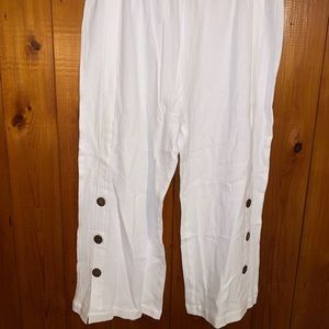 White Linen Capris with Button Accents